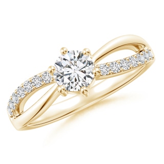 5.1mm HSI2 Prong Set Round Diamond Split Shank Promise Ring in Yellow Gold
