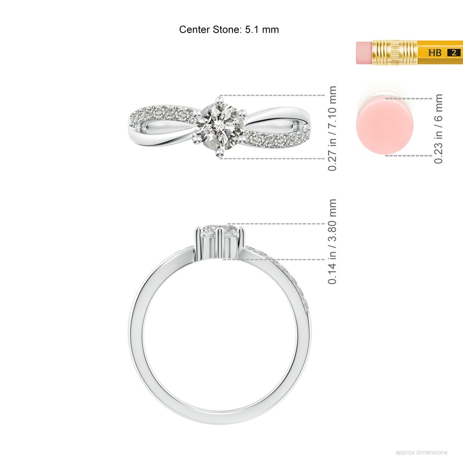 5.1mm KI3 Prong Set Round Diamond Split Shank Promise Ring in White Gold ruler