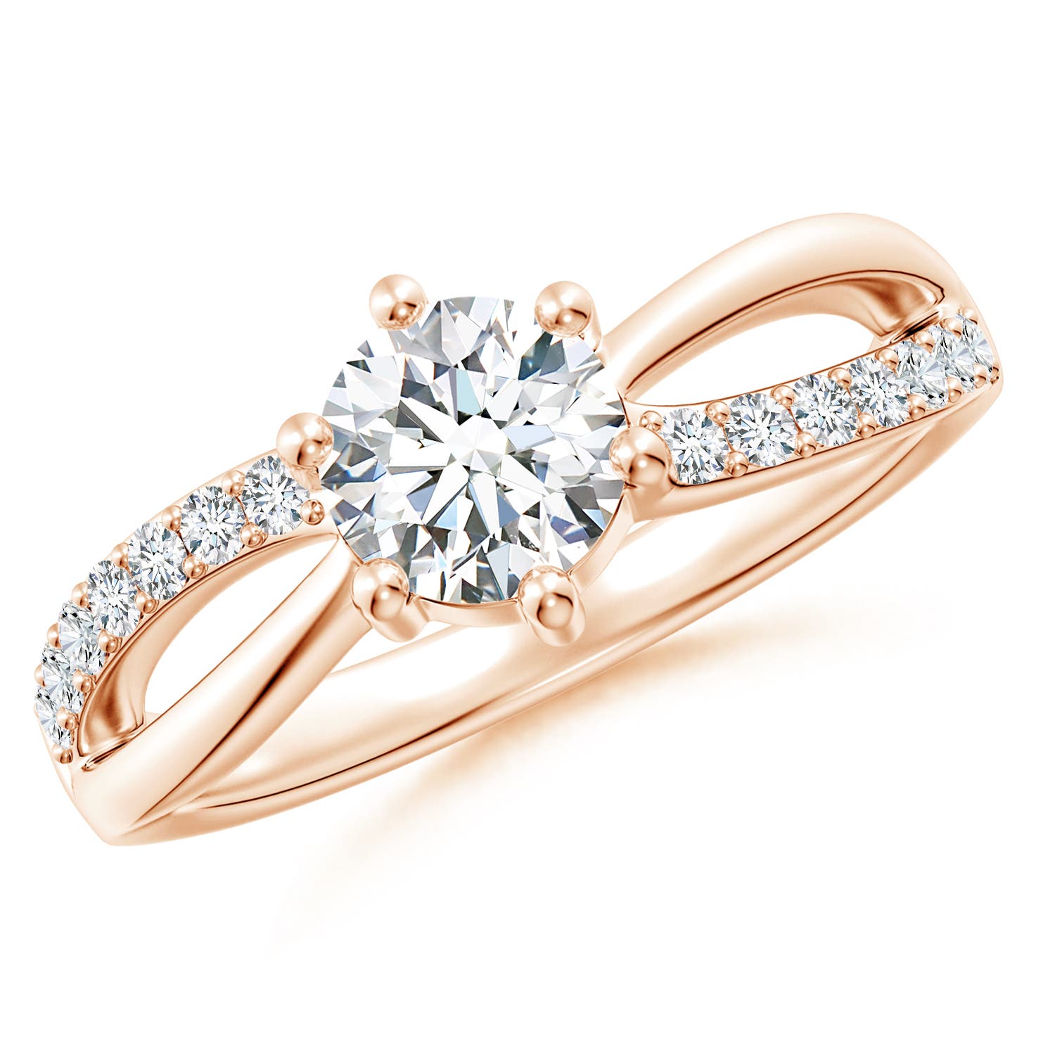5.9mm GVS2 Prong Set Round Diamond Split Shank Promise Ring in 18CT Rose Gold