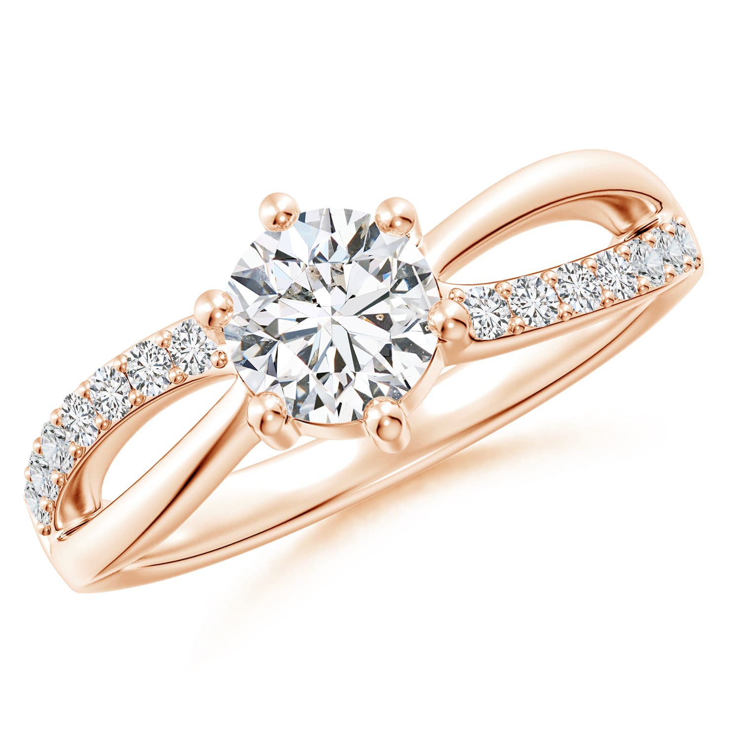 5.9mm HSI2 Prong Set Round Diamond Split Shank Promise Ring in 18K Rose Gold