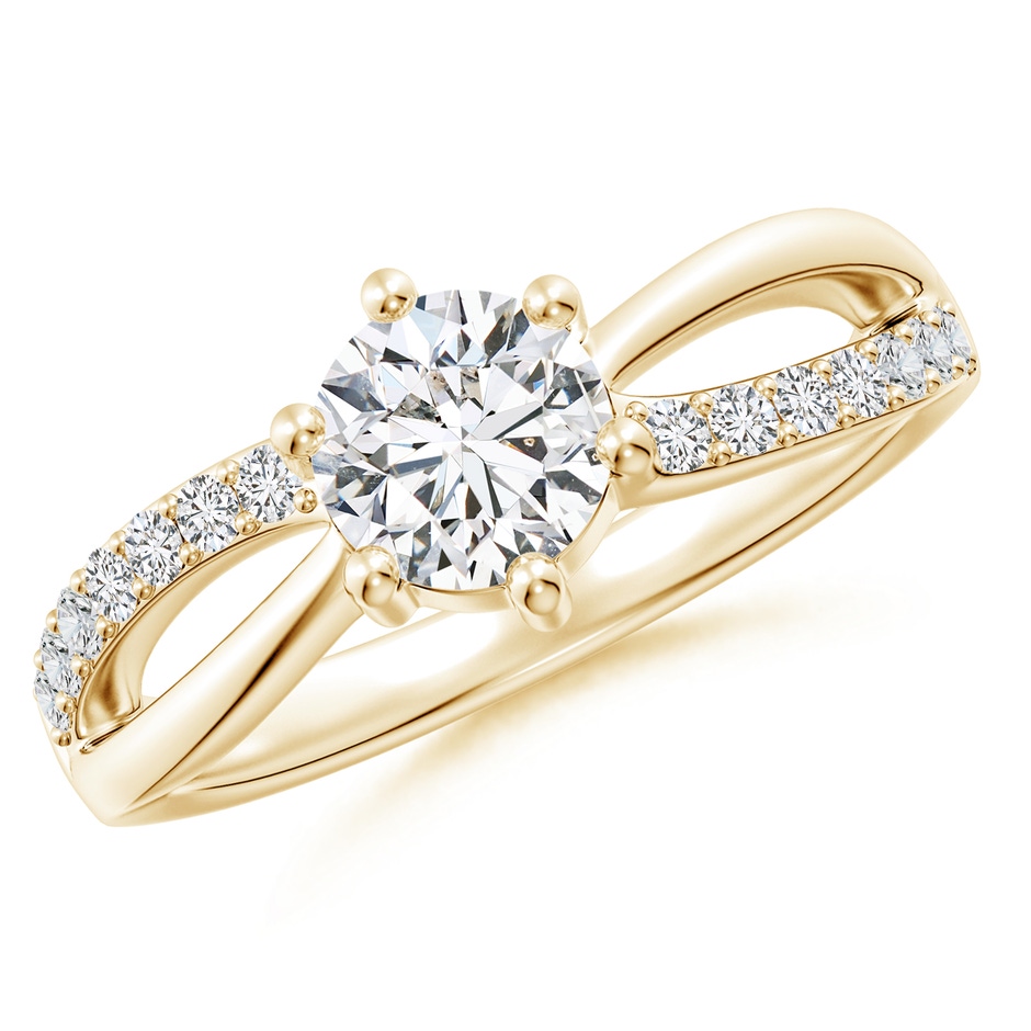 5.9mm HSI2 Prong Set Round Diamond Split Shank Promise Ring in 18K Yellow Gold 