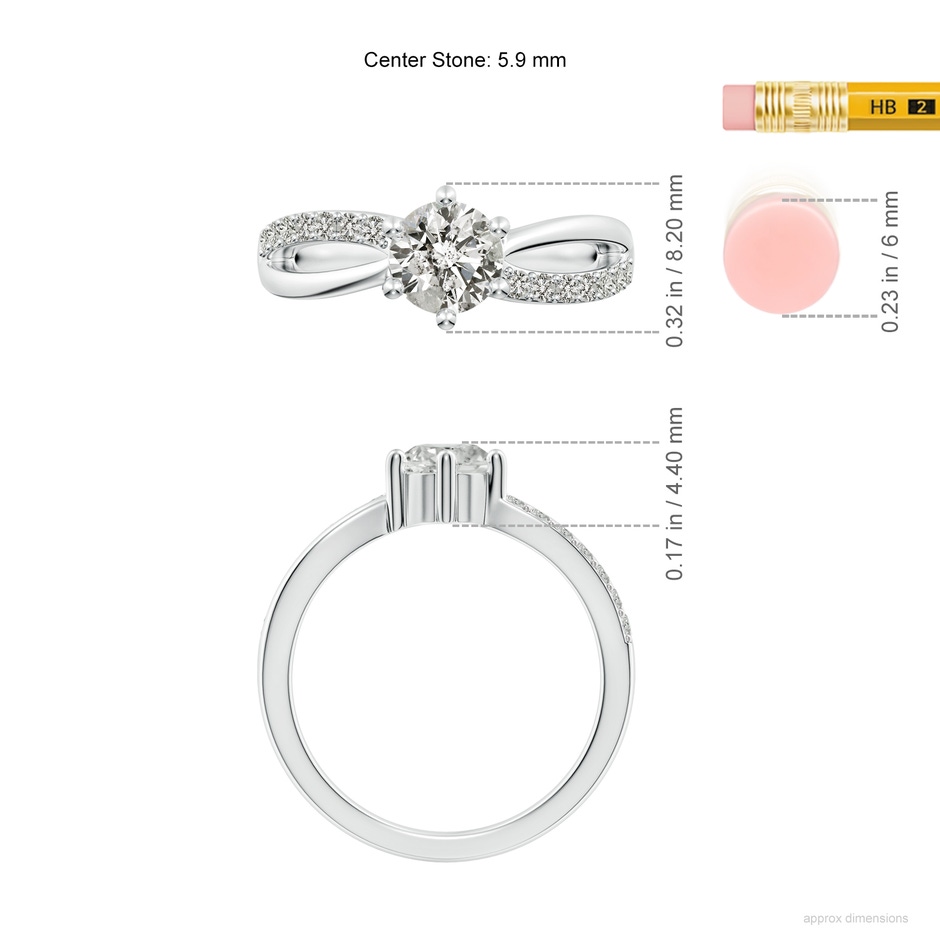 5.9mm KI3 Prong Set Round Diamond Split Shank Promise Ring in White Gold ruler