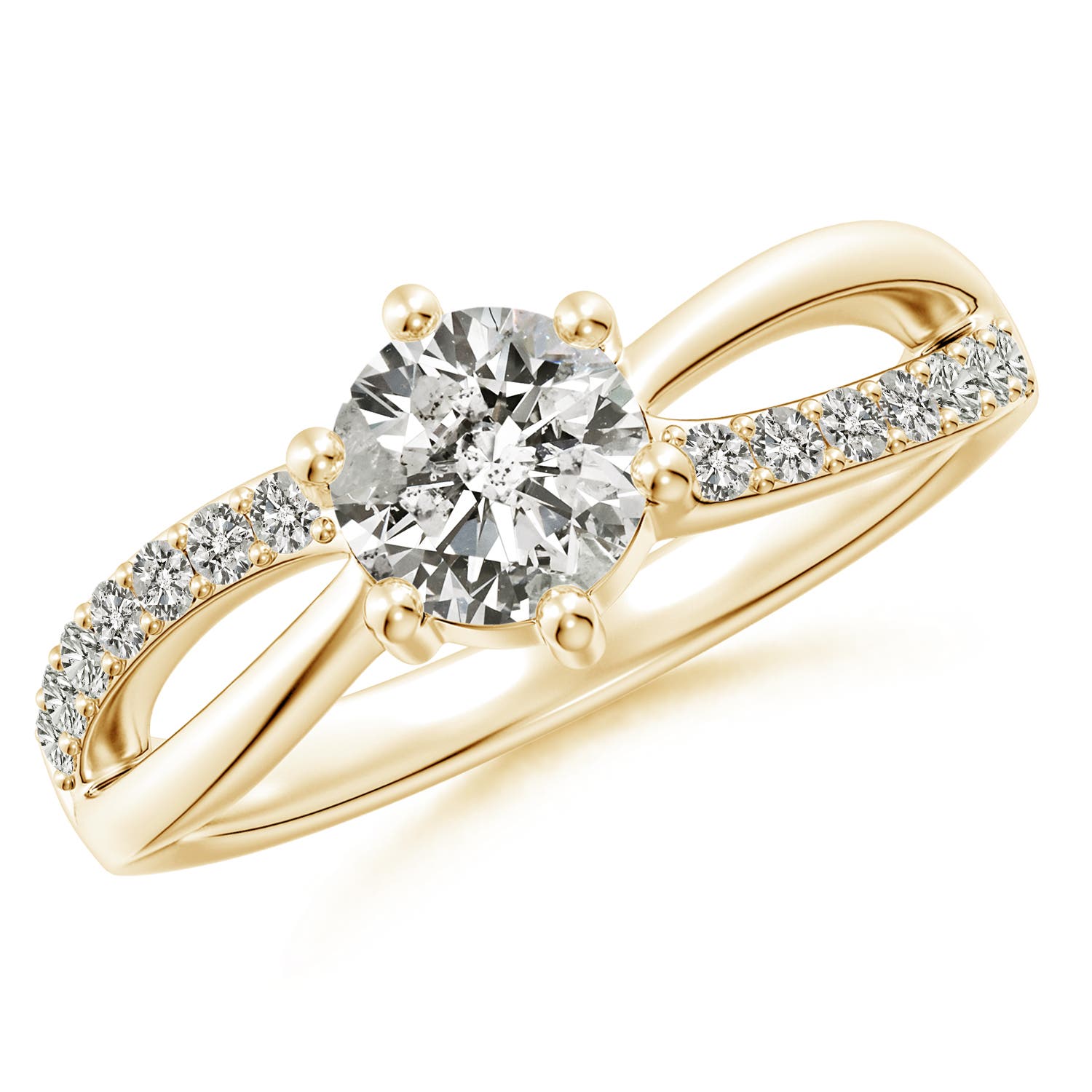 5.9mm KI3 Prong Set Round Diamond Split Shank Promise Ring in Yellow Gold
