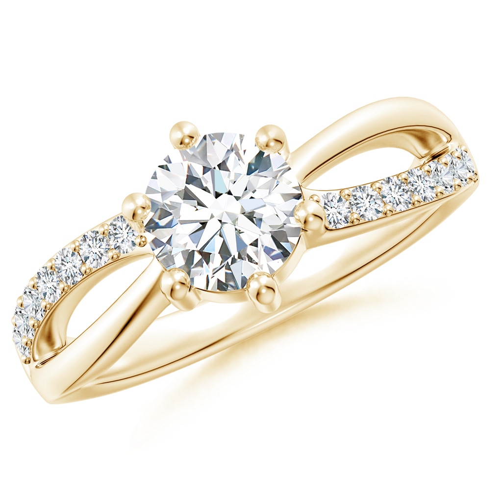 6.4mm GVS2 Prong Set Round Diamond Split Shank Promise Ring in 9K Yellow Gold