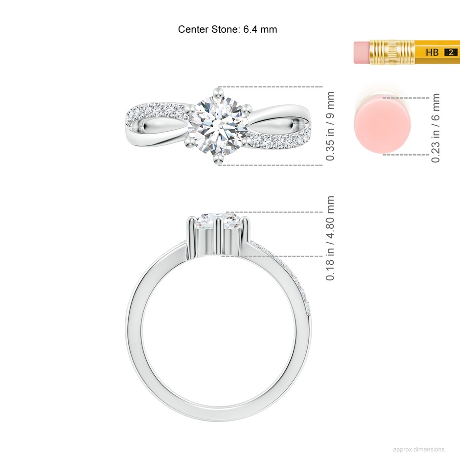 6.4mm GVS2 Prong Set Round Diamond Split Shank Promise Ring in White Gold ruler