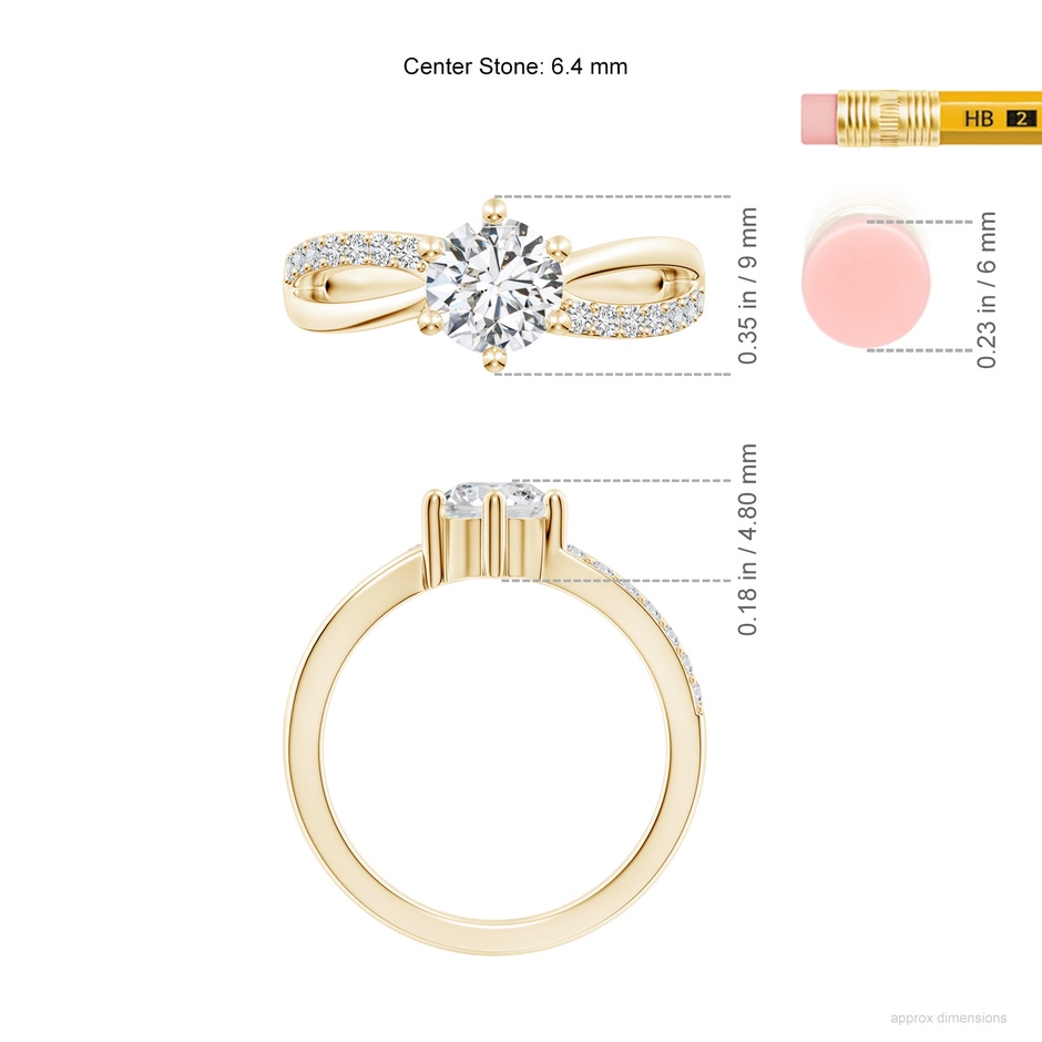 6.4mm HSI2 Prong Set Round Diamond Split Shank Promise Ring in 18K Yellow Gold ruler