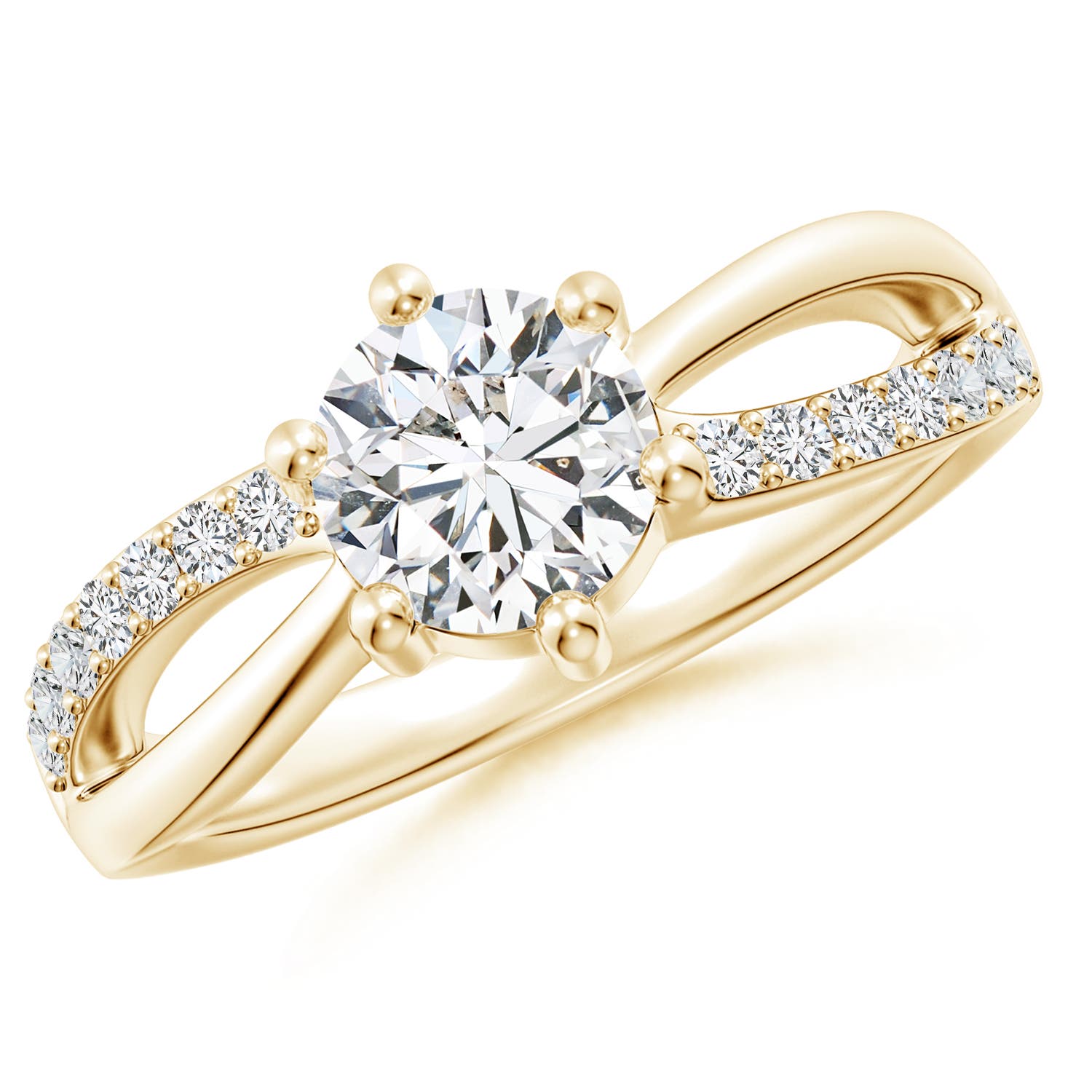 6.4mm HSI2 Prong Set Round Diamond Split Shank Promise Ring in Yellow Gold
