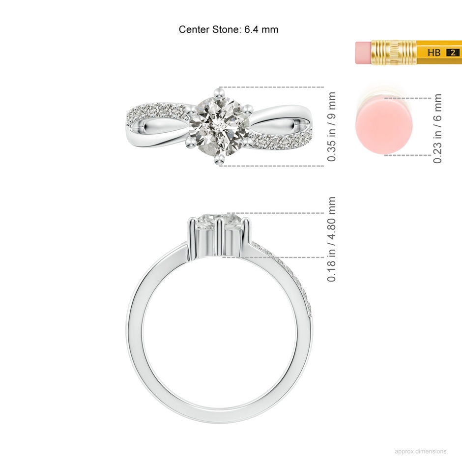 6.4mm KI3 Prong Set Round Diamond Split Shank Promise Ring in White Gold ruler