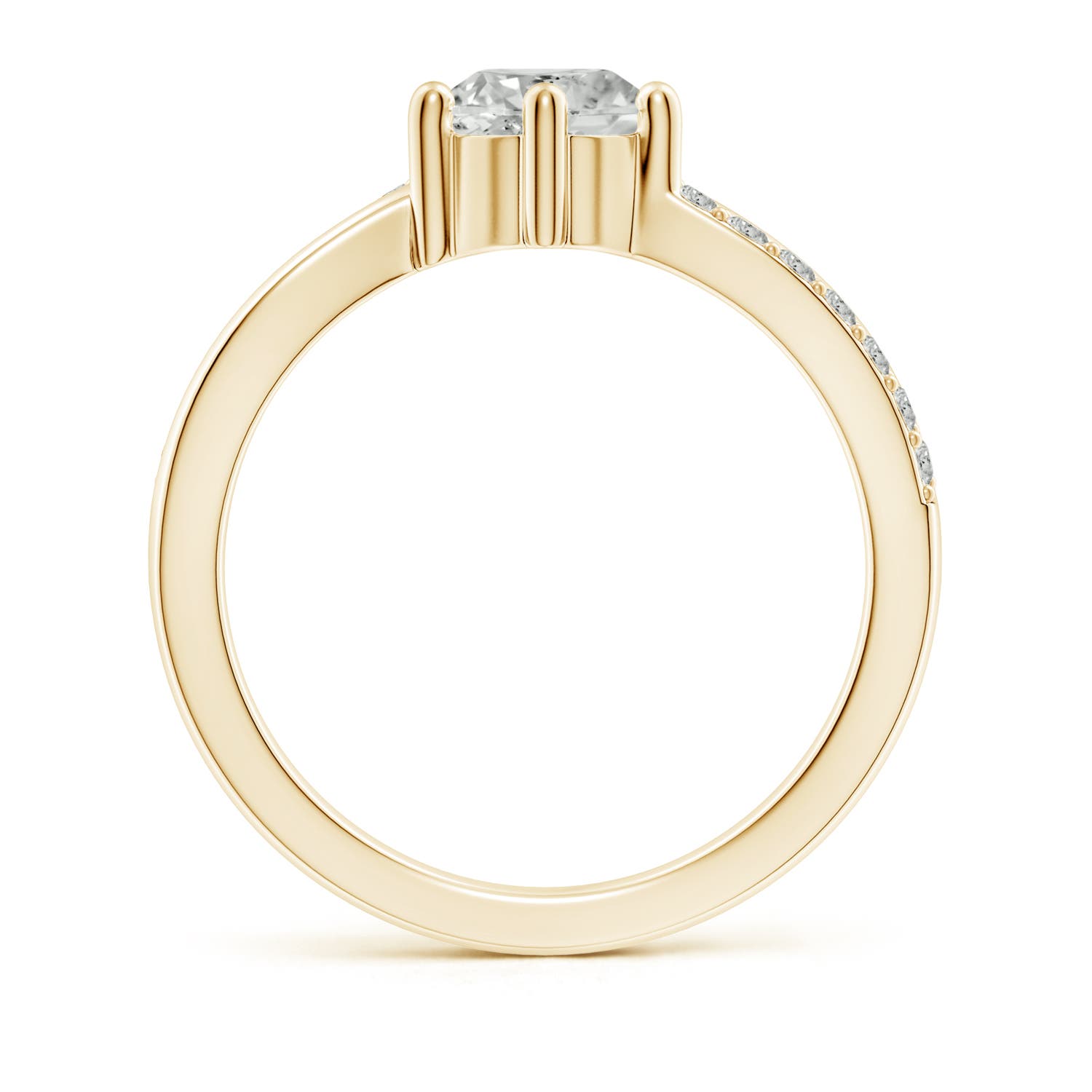6.4mm KI3 Prong Set Round Diamond Split Shank Promise Ring in Yellow Gold