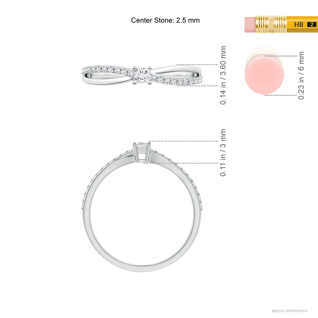 2.5mm GVS2 Prong Set Princess-Cut Diamond Split Shank Promise Ring in P950 Platinum Ruler