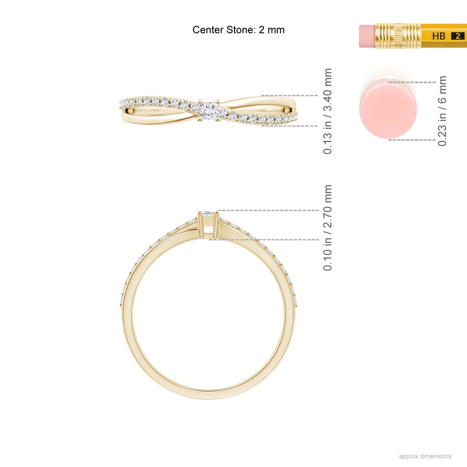 2mm GVS2 Prong Set Princess-Cut Diamond Split Shank Promise Ring in 9K Yellow Gold ruler