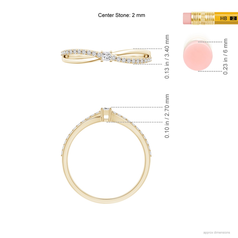 2mm HSI2 Prong Set Princess-Cut Diamond Split Shank Promise Ring in Yellow Gold ruler
