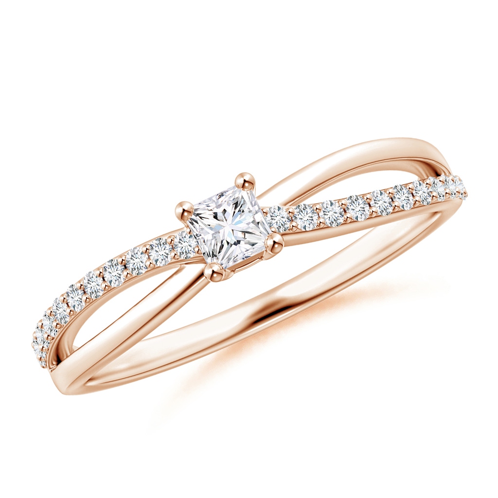 3mm GVS2 Prong Set Princess-Cut Diamond Split Shank Promise Ring in 18K Rose Gold