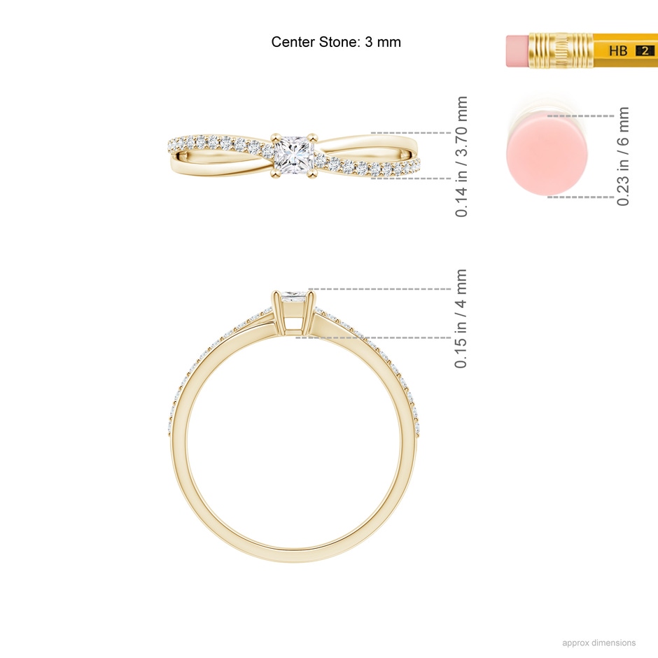 3mm GVS2 Prong Set Princess-Cut Diamond Split Shank Promise Ring in 18K Yellow Gold ruler