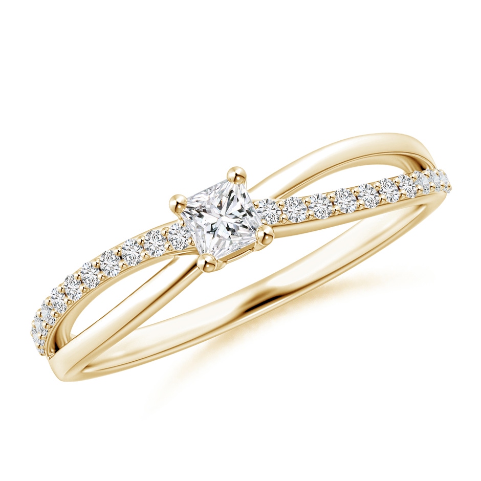 3mm HSI2 Prong Set Princess-Cut Diamond Split Shank Promise Ring in Yellow Gold 