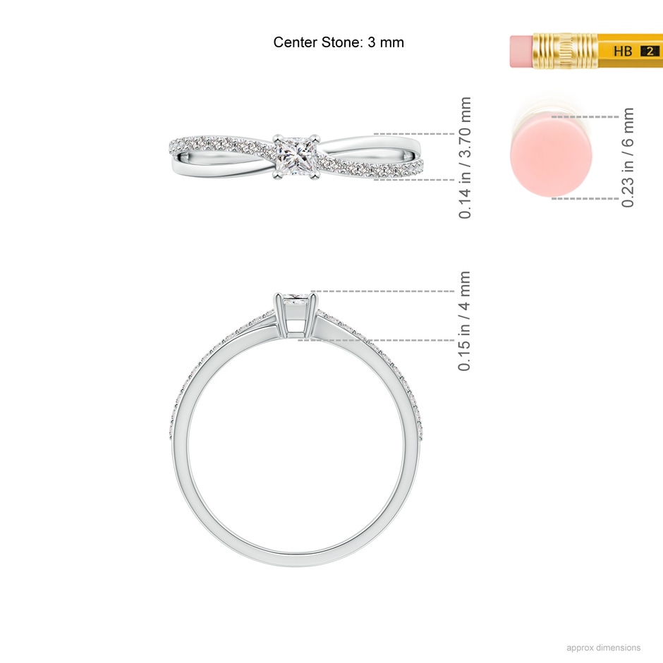 3mm IJI1I2 Prong Set Princess-Cut Diamond Split Shank Promise Ring in White Gold ruler