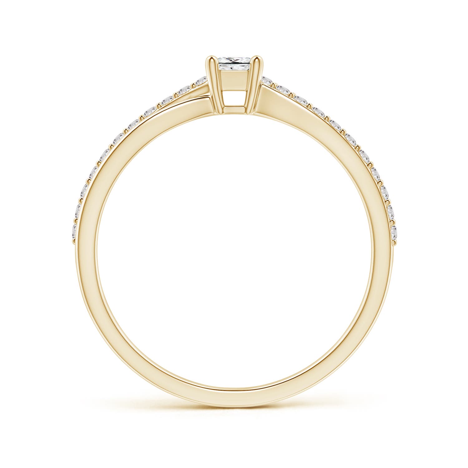 3mm IJI1I2 Prong Set Princess-Cut Diamond Split Shank Promise Ring in Yellow Gold