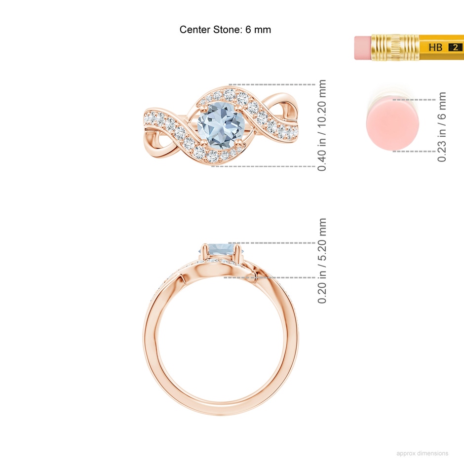 6mm A Solitaire Round Aquamarine Infinity Promise Ring in Rose Gold ruler