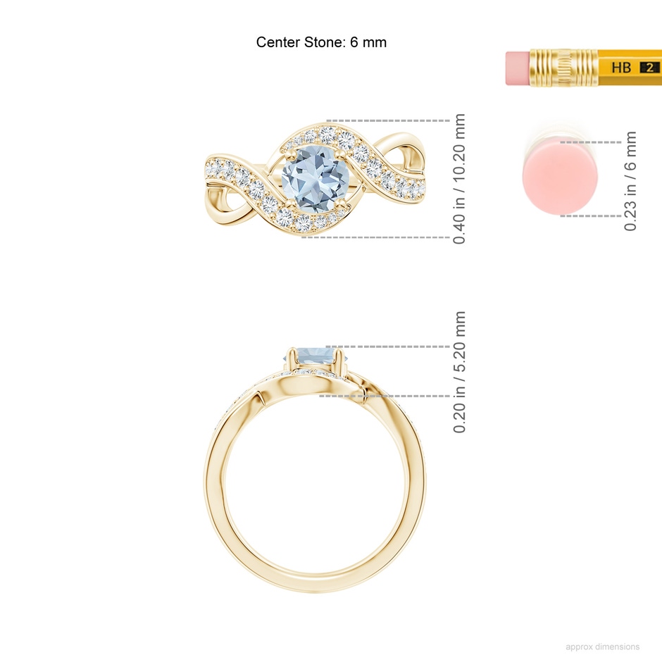 6mm A Solitaire Round Aquamarine Infinity Promise Ring in Yellow Gold ruler