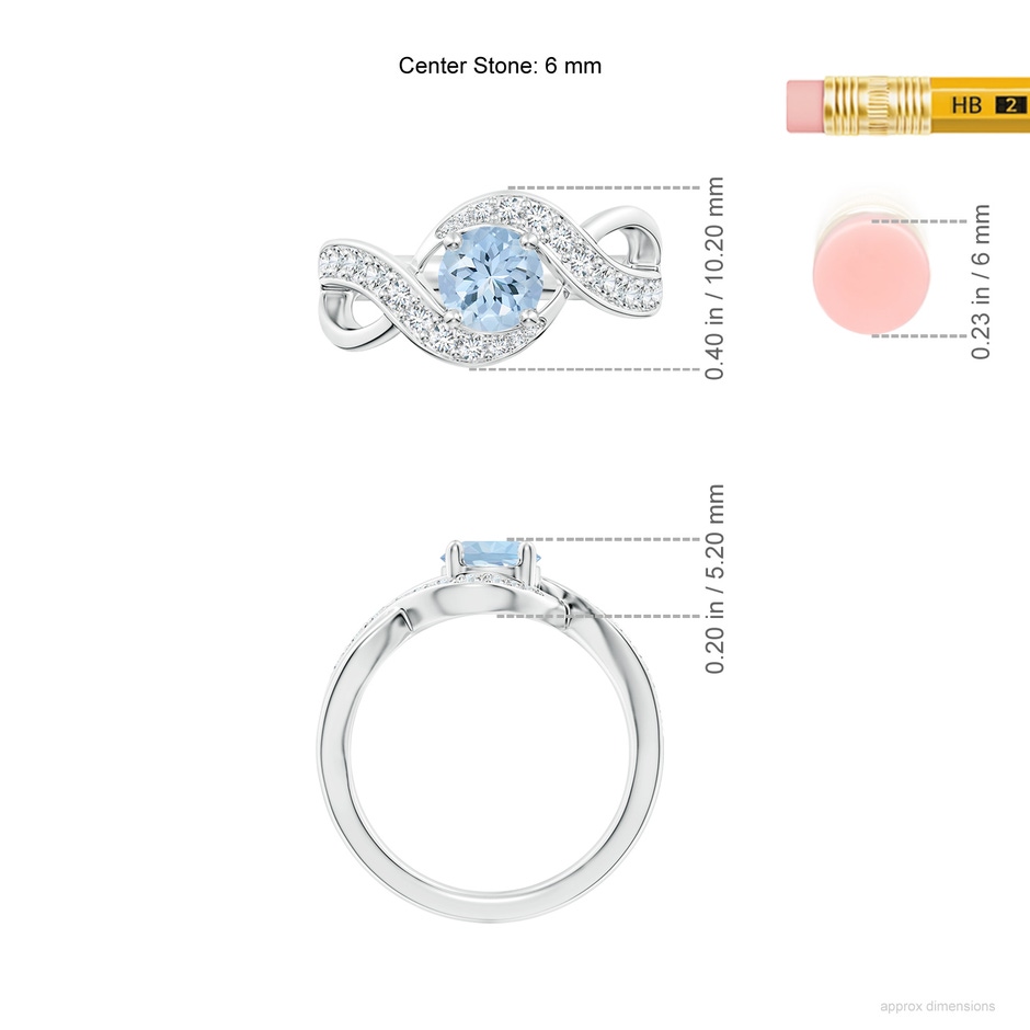 6mm AA Solitaire Round Aquamarine Infinity Promise Ring in White Gold ruler