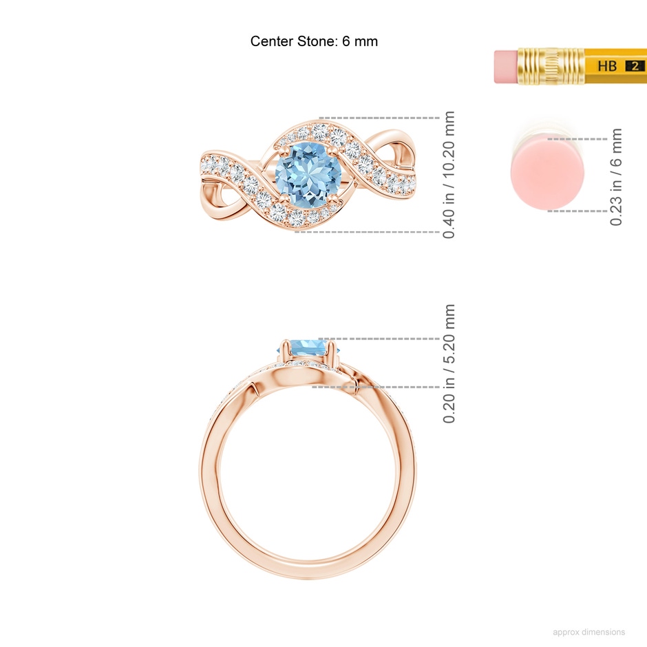 6mm AAAA Solitaire Round Aquamarine Infinity Promise Ring in Rose Gold ruler