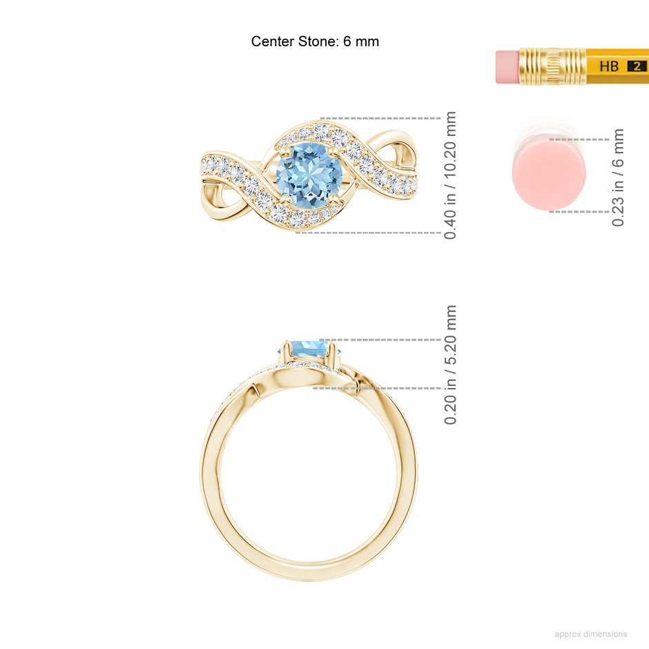 6mm AAAA Solitaire Round Aquamarine Infinity Promise Ring in Yellow Gold ruler