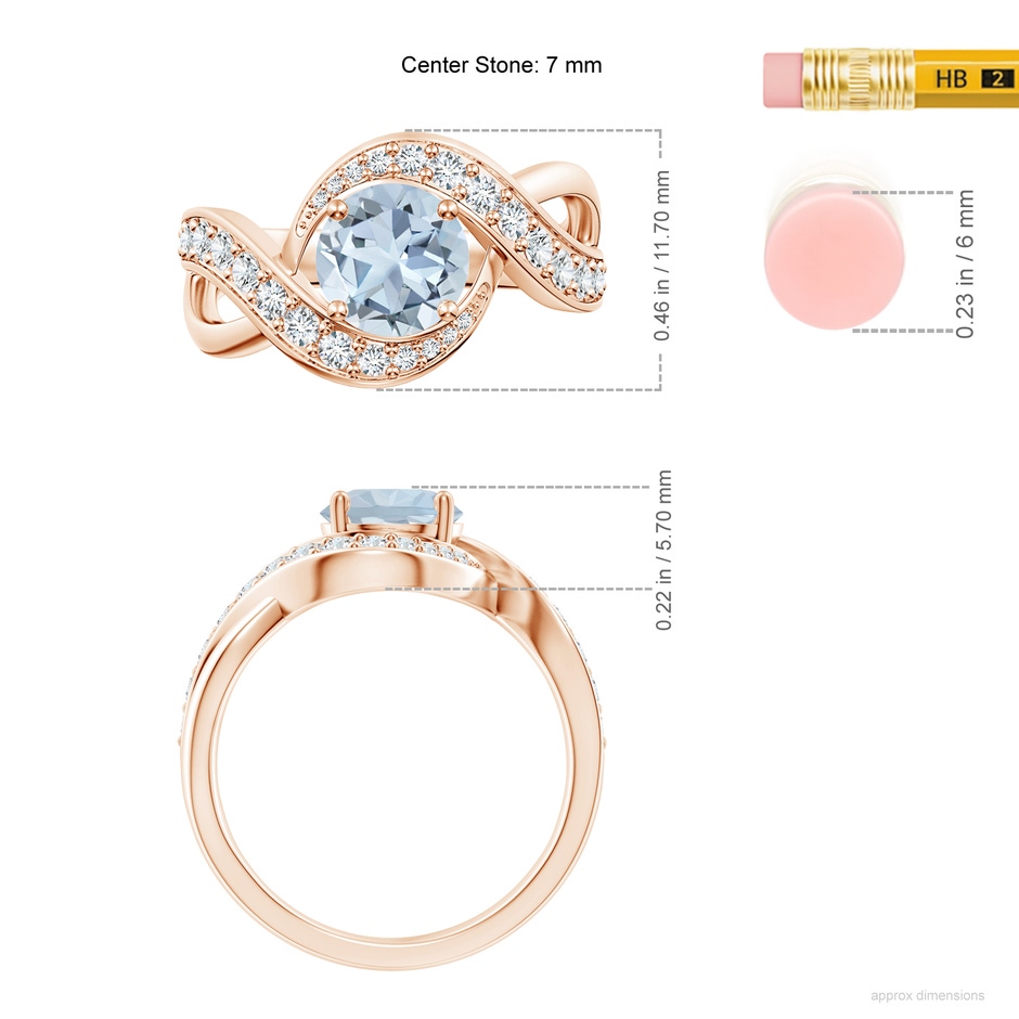 7mm A Solitaire Round Aquamarine Infinity Promise Ring in Rose Gold ruler