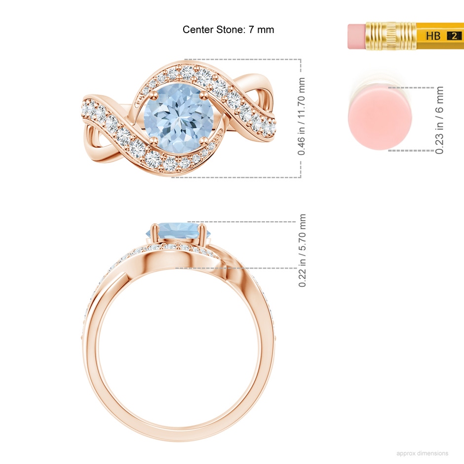 7mm AA Solitaire Round Aquamarine Infinity Promise Ring in Rose Gold ruler