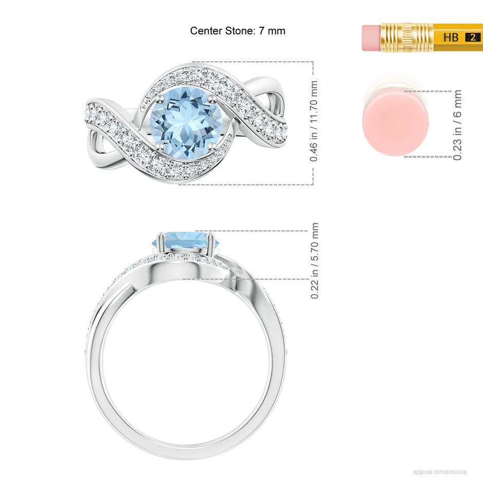 7mm AAA Solitaire Round Aquamarine Infinity Promise Ring in P950 Platinum ruler