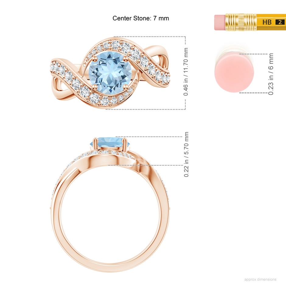 7mm AAA Solitaire Round Aquamarine Infinity Promise Ring in Rose Gold ruler