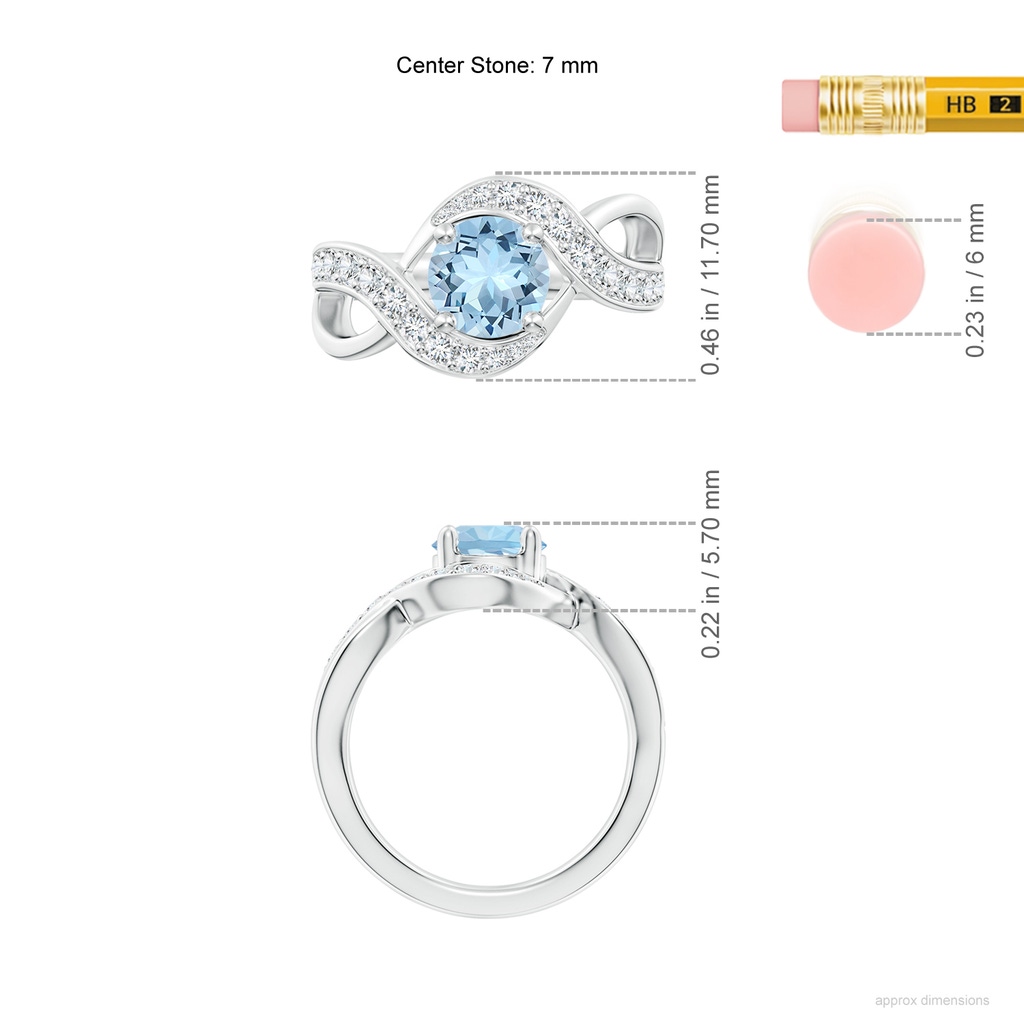 7mm AAA Solitaire Round Aquamarine Infinity Promise Ring in White Gold ruler