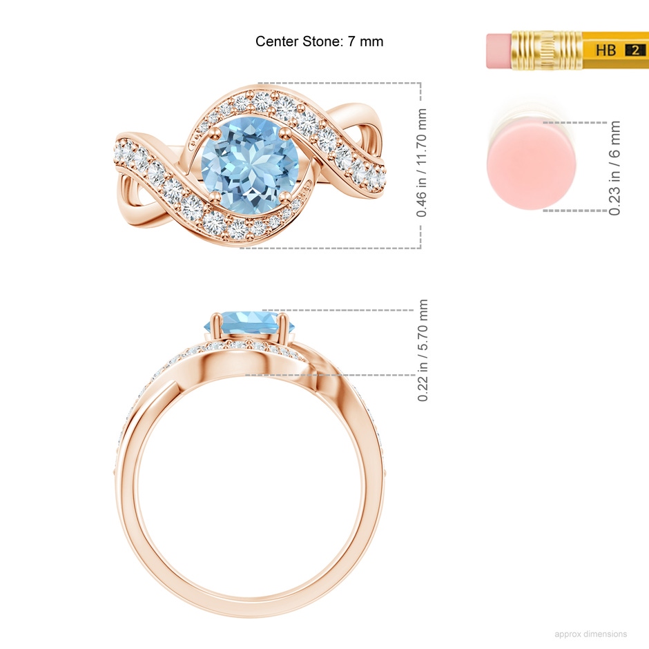 7mm AAAA Solitaire Round Aquamarine Infinity Promise Ring in Rose Gold ruler