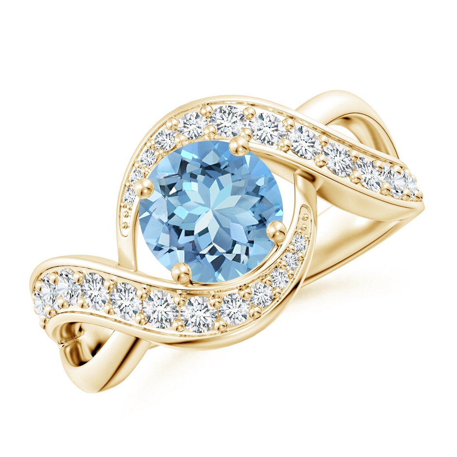 7mm AAAA Solitaire Round Aquamarine Infinity Promise Ring in Yellow Gold 