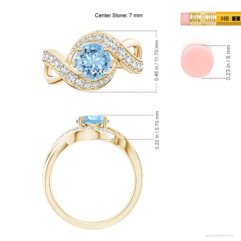 7mm AAAA Solitaire Round Aquamarine Infinity Promise Ring in Yellow Gold ruler