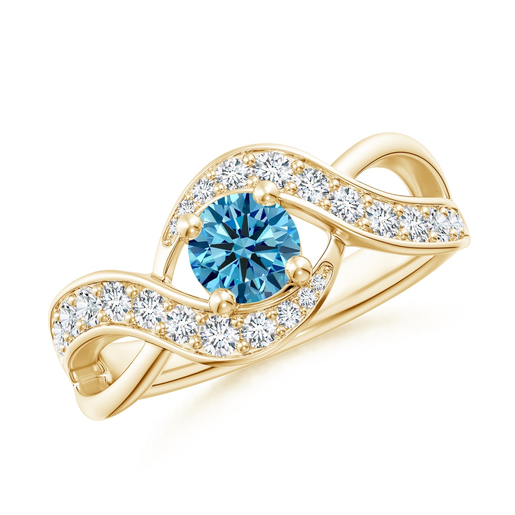 5.1mm AAAA Solitaire Round Fancy Intense Blue Diamond Infinity Promise Ring in Yellow Gold