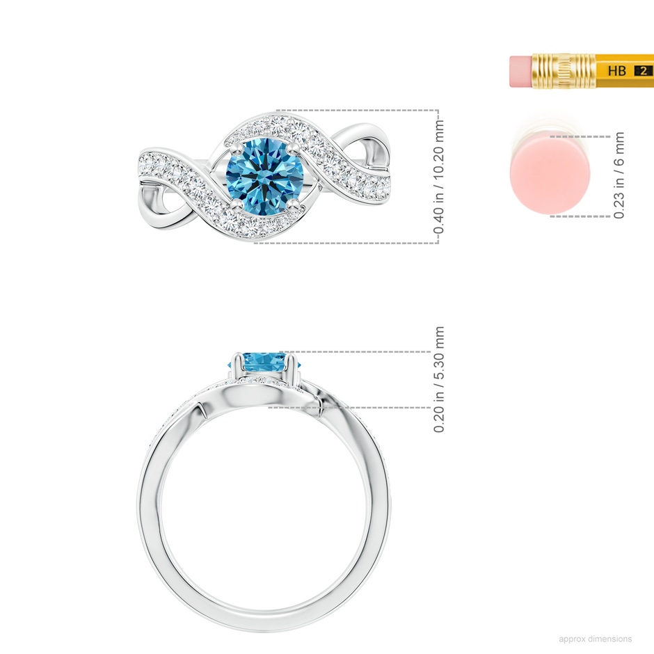 6mm AAAA Solitaire Round Fancy Intense Blue Diamond Infinity Promise Ring in S999 Silver ruler