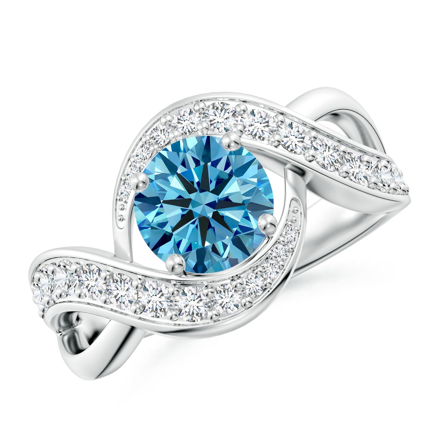 Angara 1.83 CTW Solitaire Round Fancy Intense Blue Diamond Infinity Engagement Ring in 18K White Gold