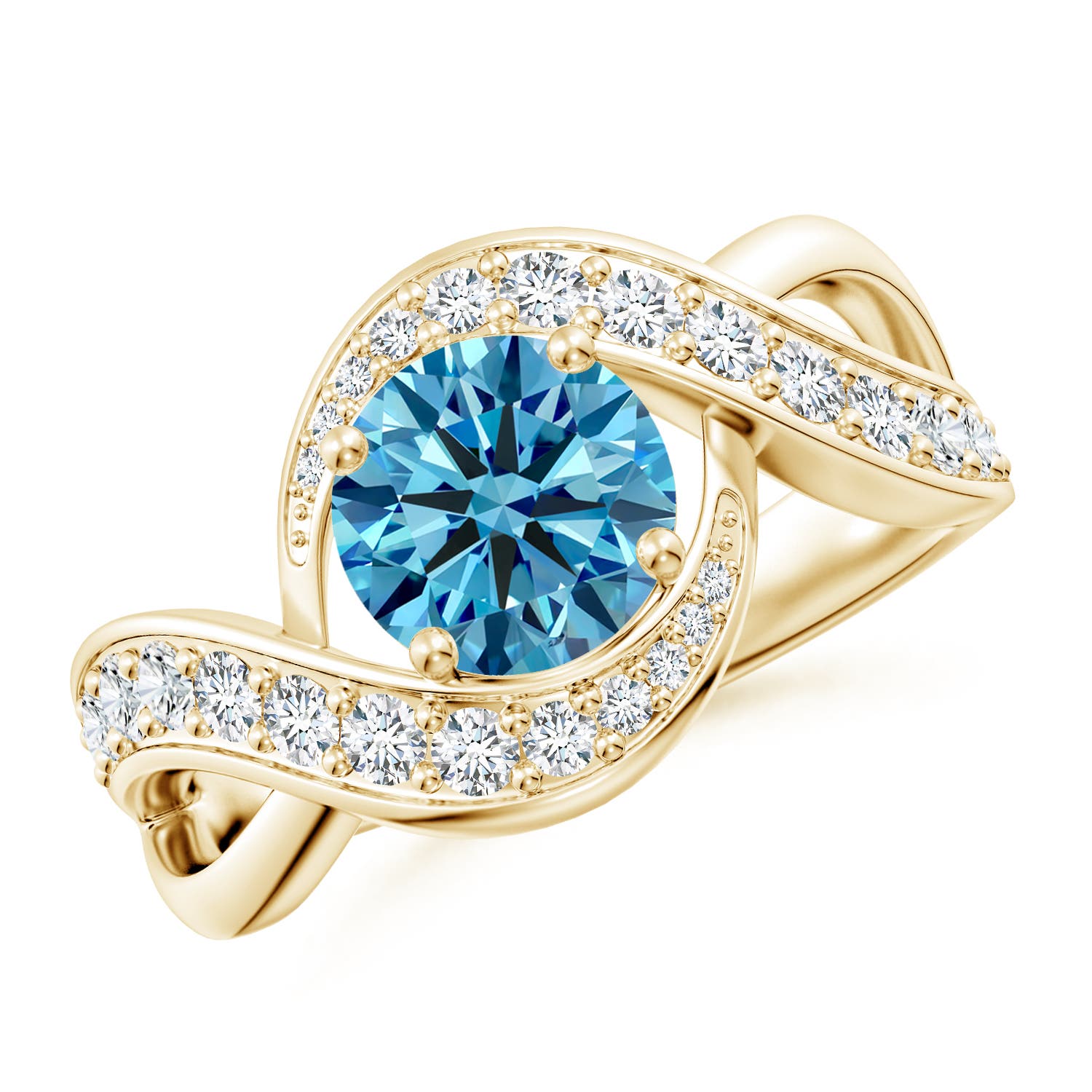 Angara 1.83 CTW Solitaire Round Fancy Intense Blue Diamond Infinity Engagement Ring in 18K Yellow Gold