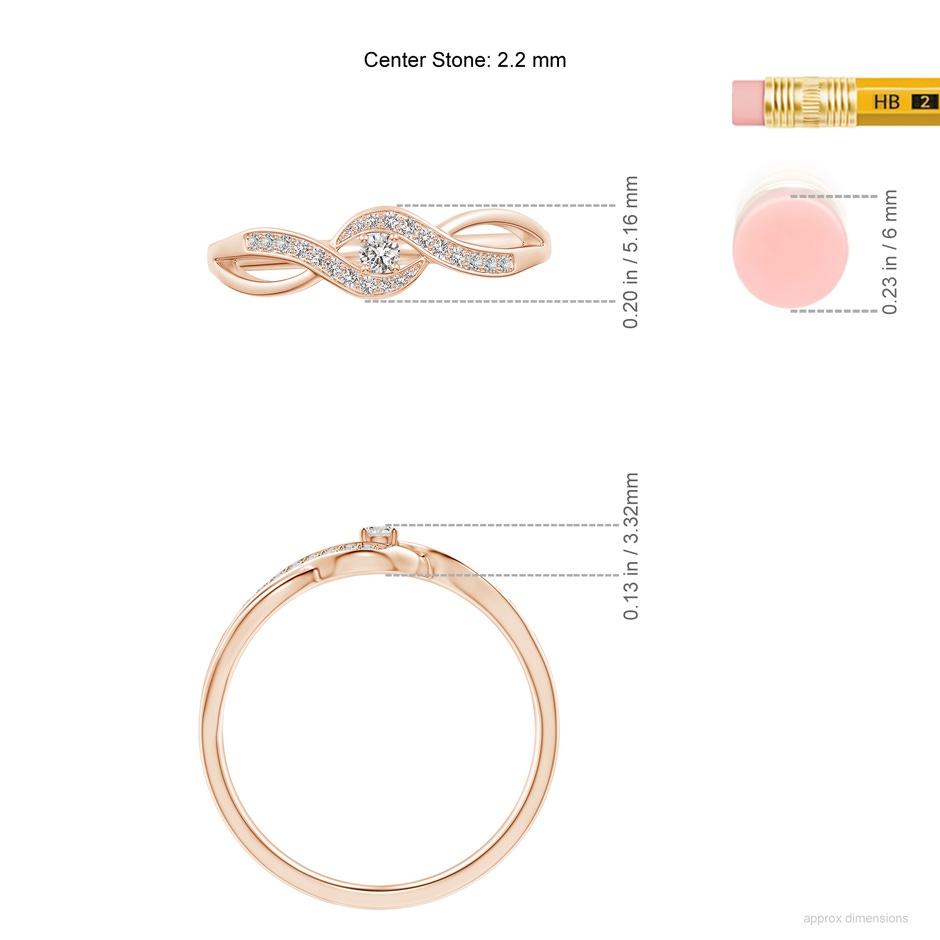 2.2mm IJI1I2 Solitaire Round Diamond Infinity Promise Ring in Rose Gold ruler