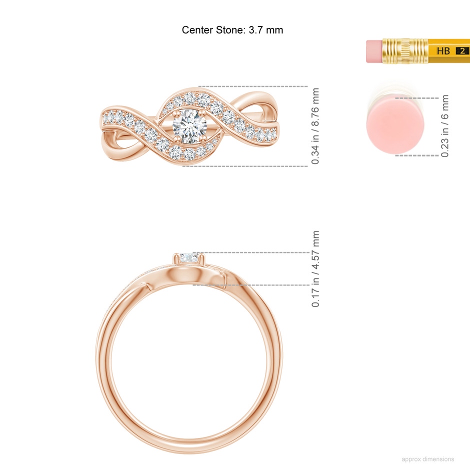 3.7mm GVS2 Solitaire Round Diamond Infinity Promise Ring in 9K Rose Gold ruler