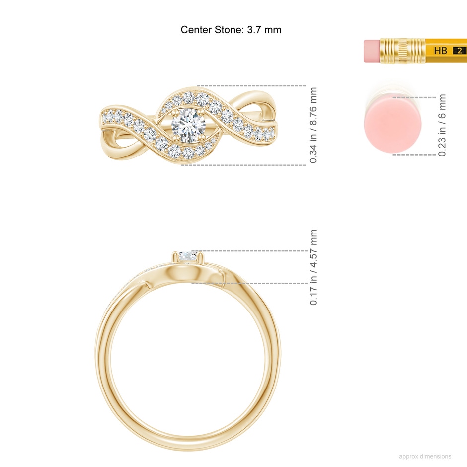 3.7mm GVS2 Solitaire Round Diamond Infinity Promise Ring in Yellow Gold ruler