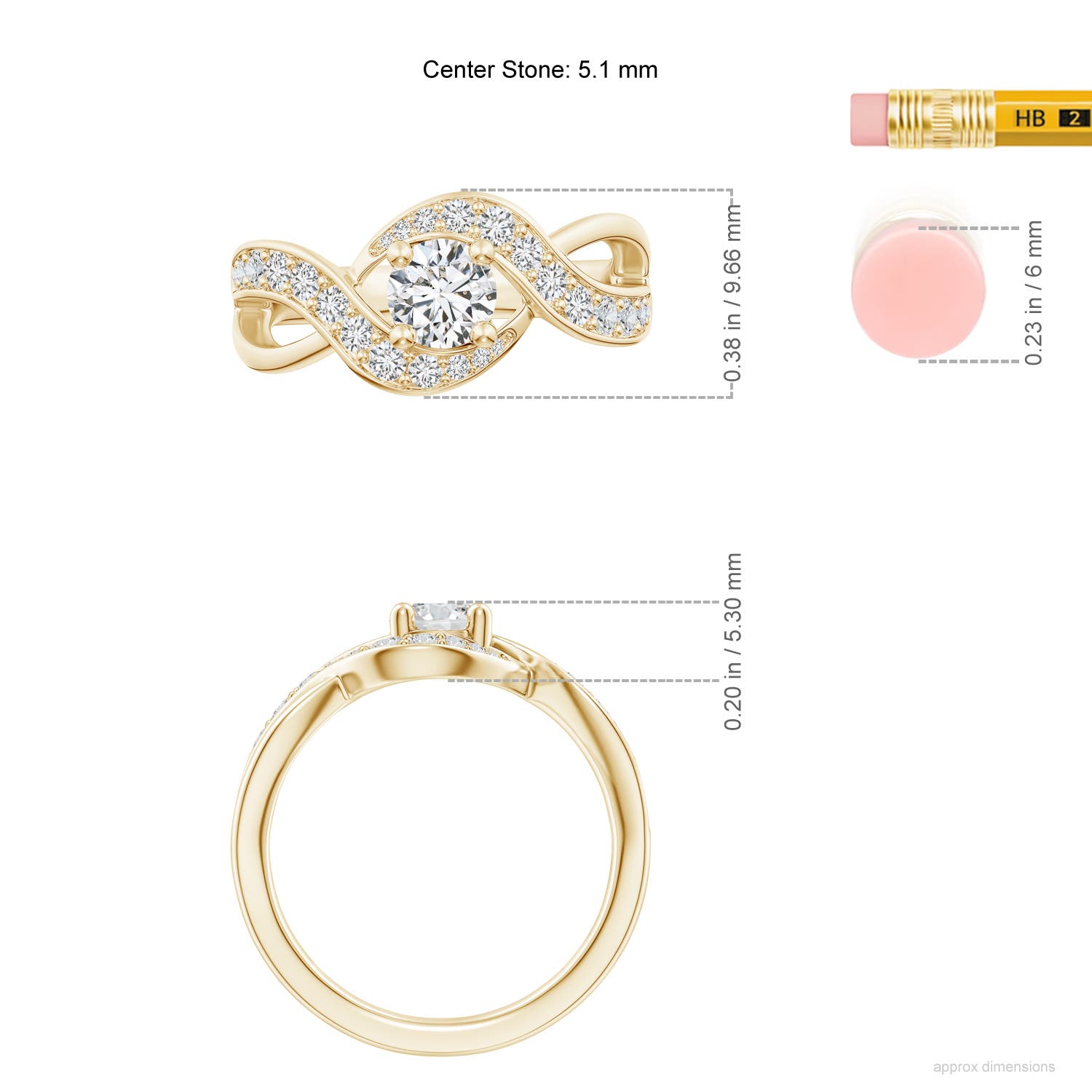 5.1mm HSI2 Solitaire Round Diamond Infinity Promise Ring in Yellow Gold - ruler