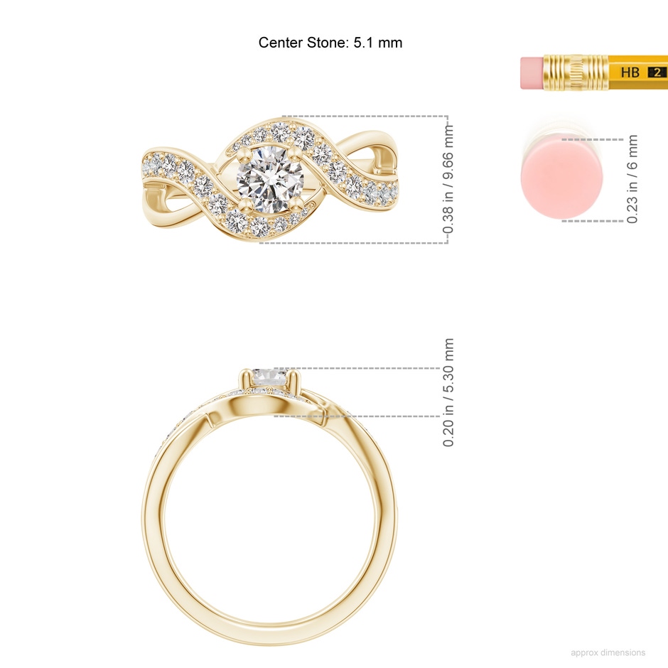 5.1mm IJI1I2 Solitaire Round Diamond Infinity Promise Ring in Yellow Gold ruler