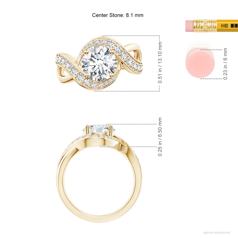 8.1mm GVS2 Solitaire Round Diamond Infinity Promise Ring in 18K Yellow Gold ruler