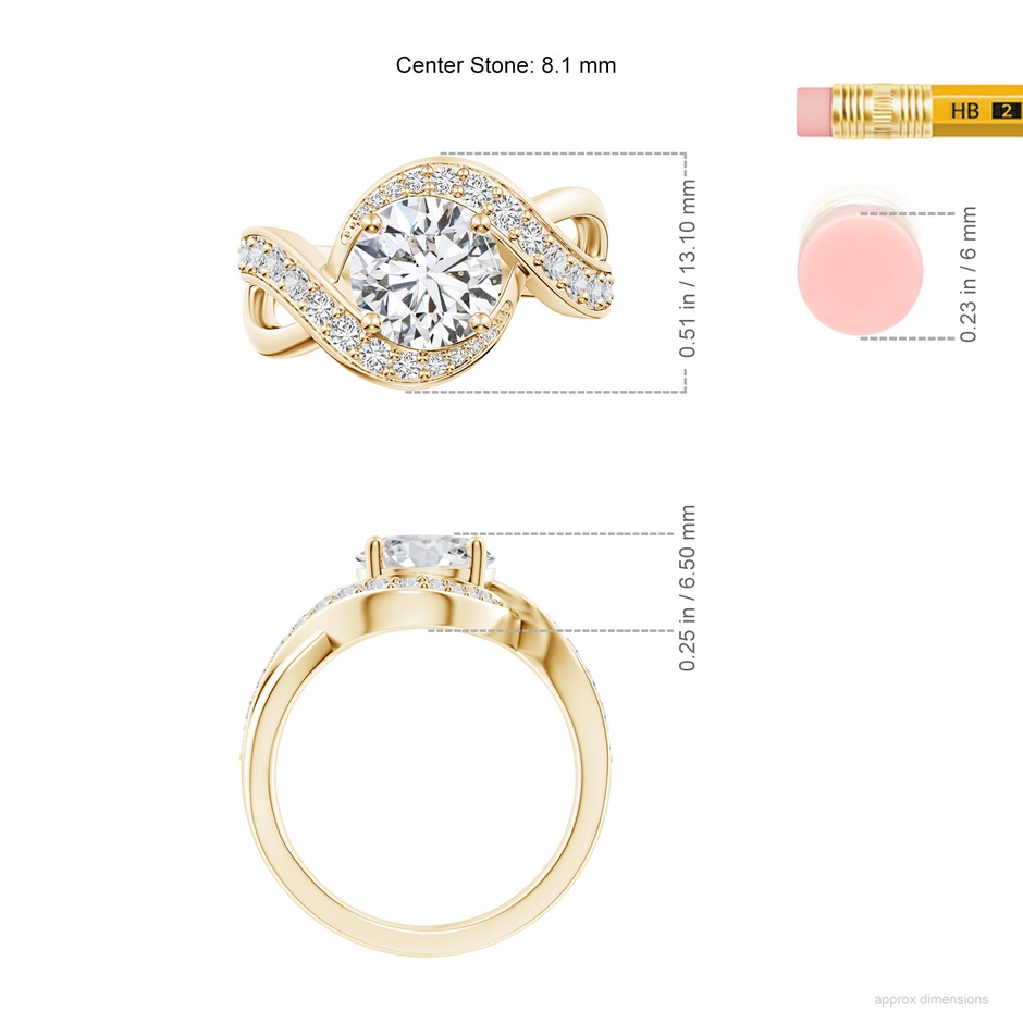 8.1mm HSI2 Solitaire Round Diamond Infinity Promise Ring in Yellow Gold ruler