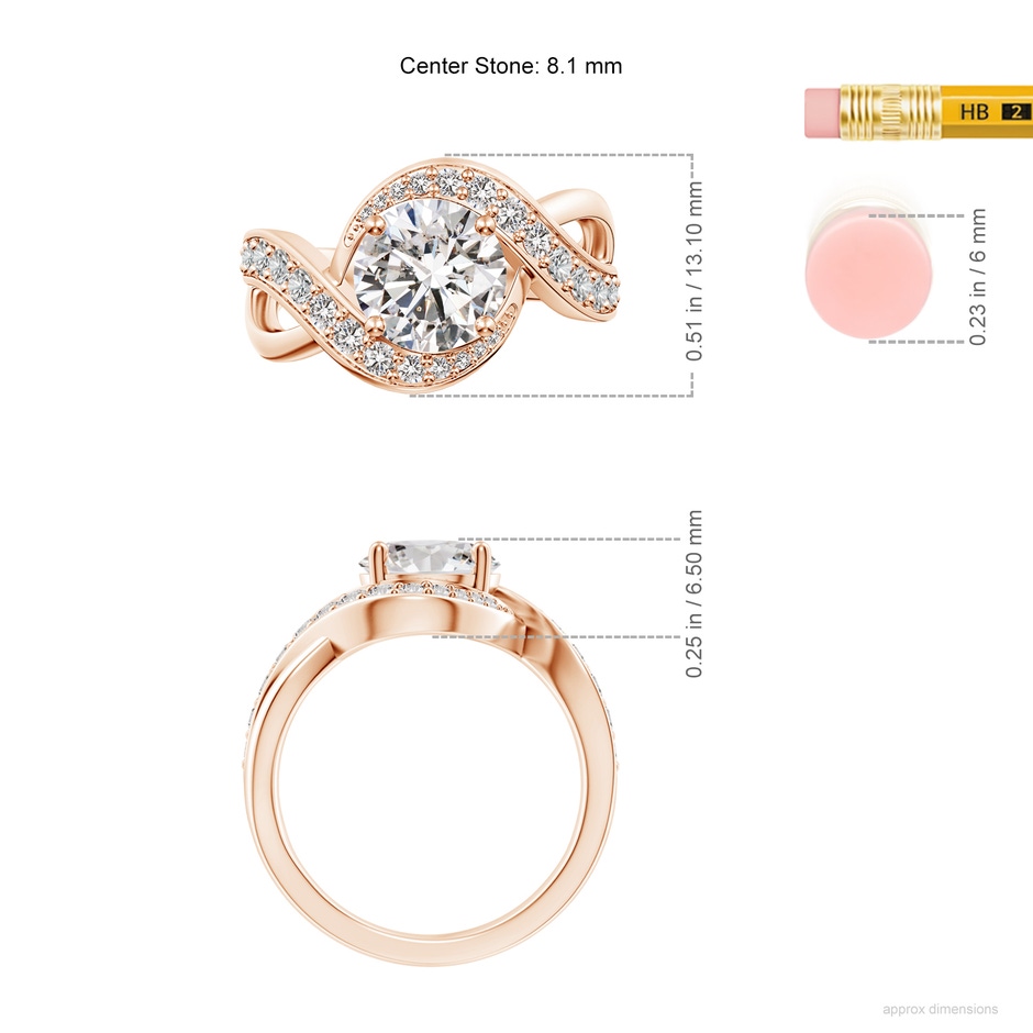 8.1mm IJI1I2 Solitaire Round Diamond Infinity Promise Ring in 18K Rose Gold ruler