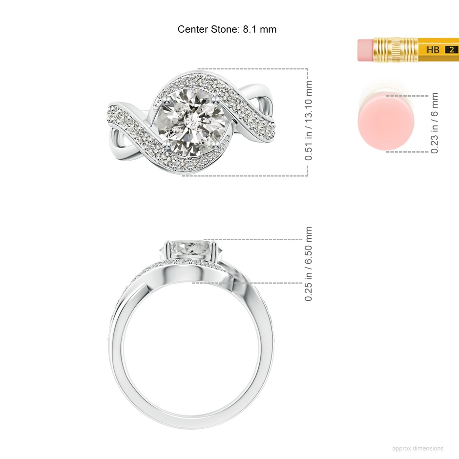 8.1mm KI3 Solitaire Round Diamond Infinity Promise Ring in 18K White Gold ruler