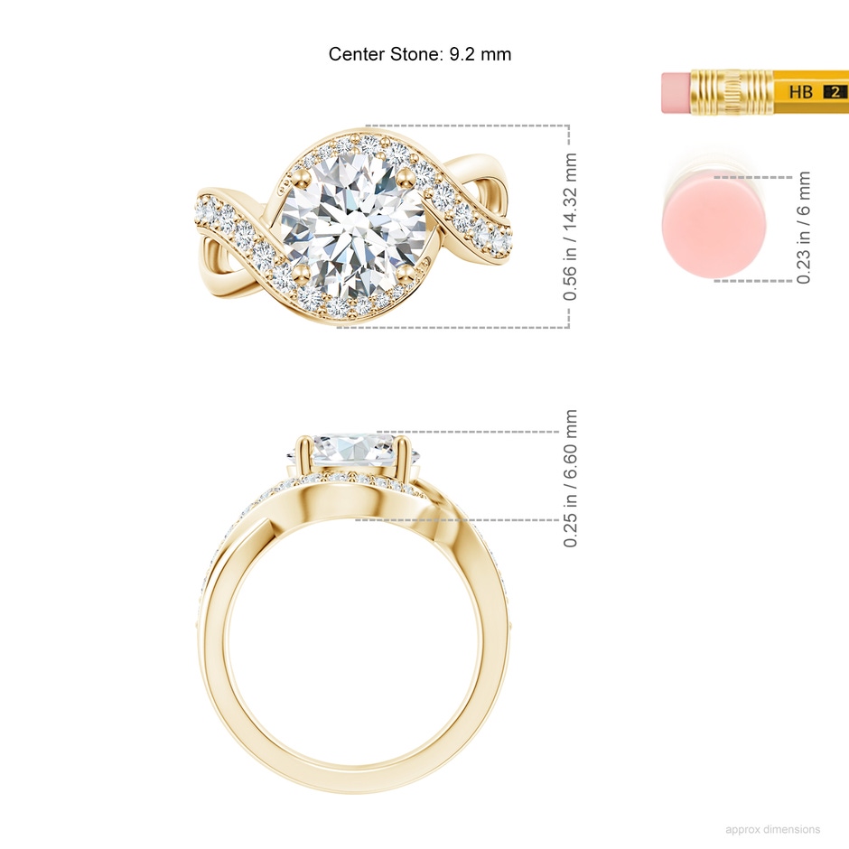 9.2mm GVS2 Solitaire Round Diamond Infinity Promise Ring in 18K Yellow Gold ruler