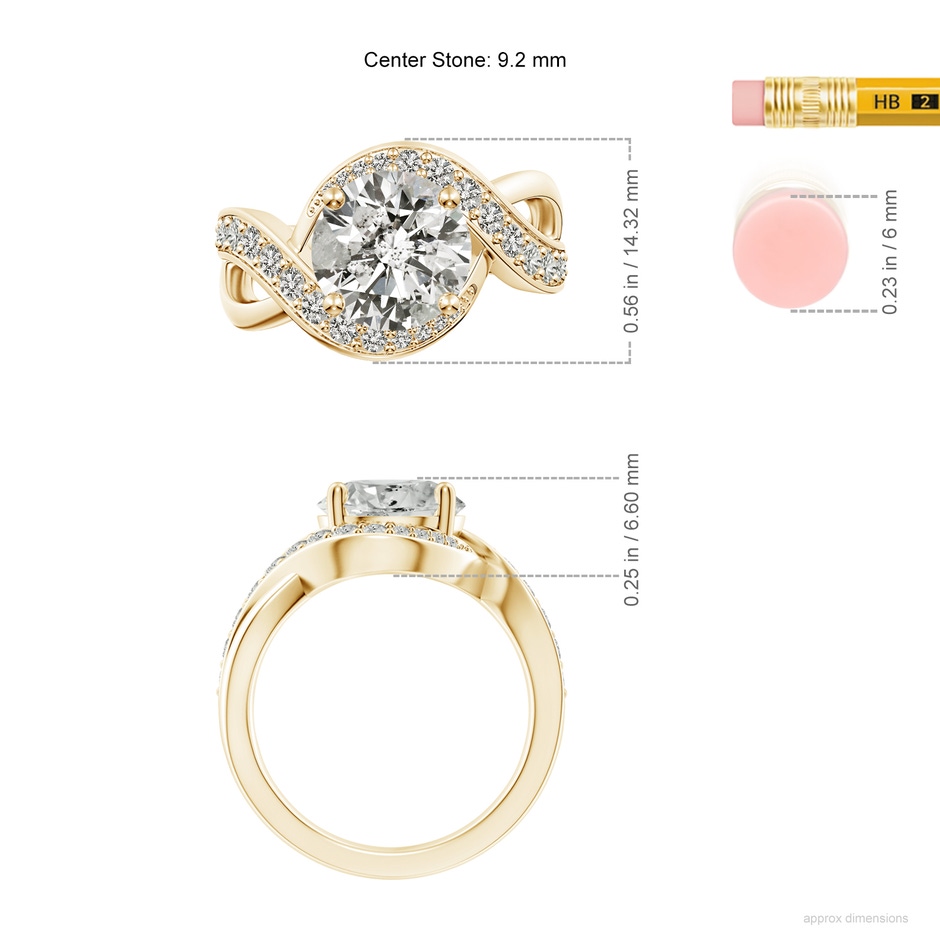 9.2mm KI3 Solitaire Round Diamond Infinity Promise Ring in Yellow Gold ruler