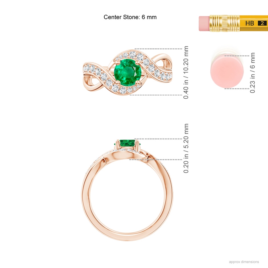 6mm AAA Solitaire Round Emerald Infinity Promise Ring in Rose Gold ruler